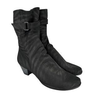 ARCHE Stretch Nubuck Zebra Pattern Charcoal Size 40 Waterproof Heels Mid Calf